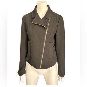 LOFT Ann Taylor Black Asymmetrical Zip Utility / Moto Jacket Gold Hardware